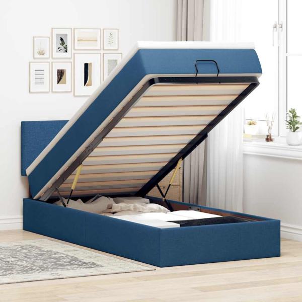 ARDEBO.de - Ottoman-Bett mit Matratze & LEDs Blau 80x200 cm Stoff