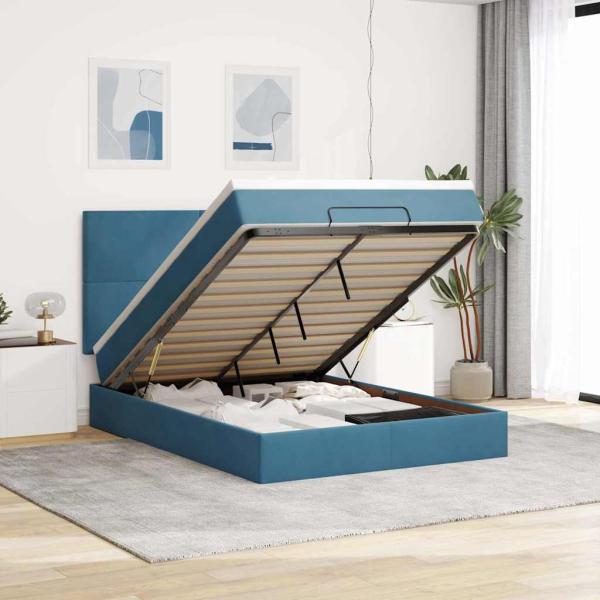 ARDEBO.de - Ottoman-Bett mit Matratzen Dunkelblau 140x200 cm Samt