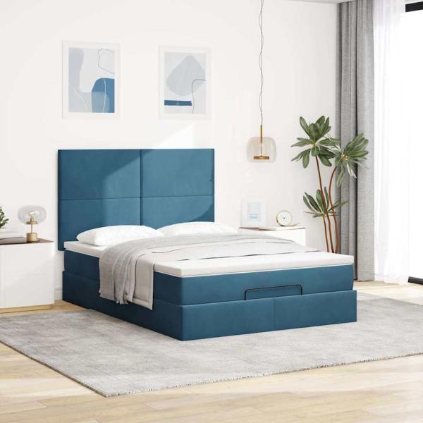 Ottoman-Bett mit Matratzen Dunkelblau 140x200 cm Samt