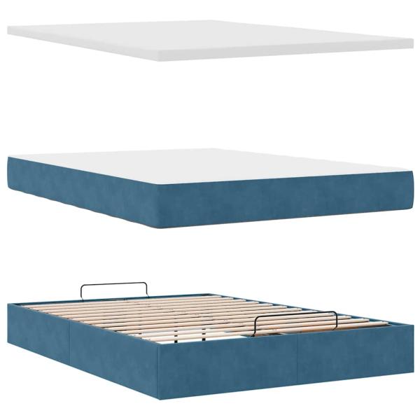Ottoman-Bett mit Matratzen Dunkelblau 140x200 cm Samt