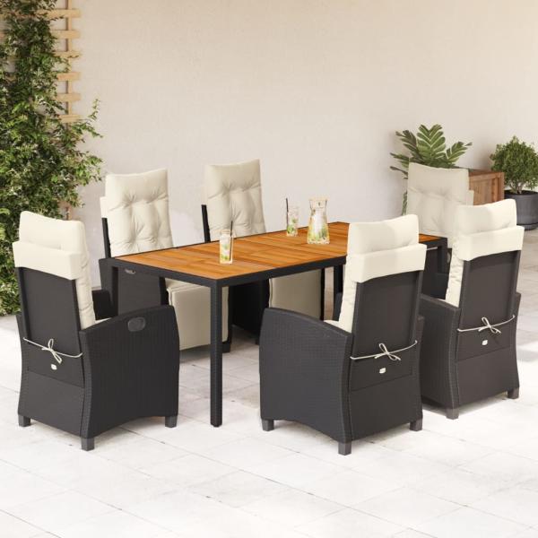 ARDEBO.de - 7-tlg. Garten-Essgruppe mit Kissen Schwarz Poly Rattan