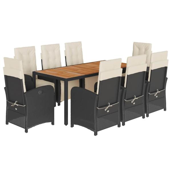 9-tlg. Garten-Essgruppe mit Kissen Schwarz Poly Rattan