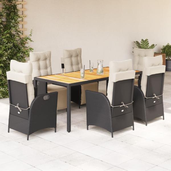 ARDEBO.de - 7-tlg. Garten-Essgruppe mit Kissen Schwarz Poly Rattan