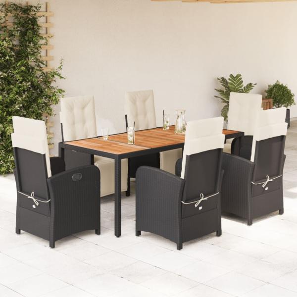ARDEBO.de - 7-tlg. Garten-Essgruppe mit Kissen Schwarz Poly Rattan