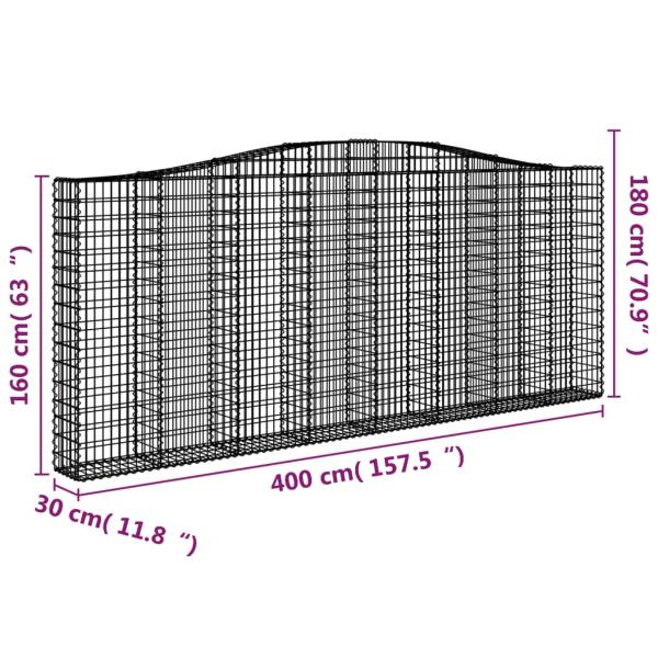 Gabionen mit Hochbogen 2 Stk. 400x30x160/180cm Verzinktes Eisen