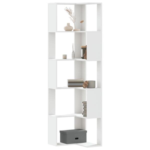 ARDEBO.de - Eck-Bücherregal 5 Böden Weiß 50x50x179 cm Holzwerkstoff