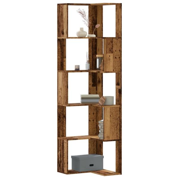 ARDEBO.de - Eck-Bücherregal 5 Böden Altholz-Optik 50x50x179cm Holzwerkstoff