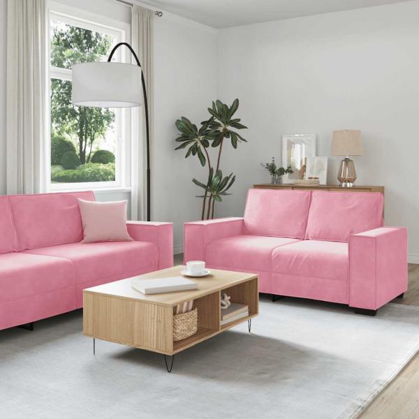 ARDEBO.de - 3-tlg. Sofagarnitur mit Kissen Rosa Samt