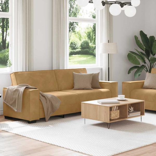 2-tlg. Sofagarnitur mit Kissen Braun Samt