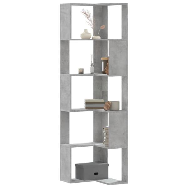ARDEBO.de - Eck-Bücherregal 5 Böden Betongrau 50x50x179 cm Holzwerkstoff