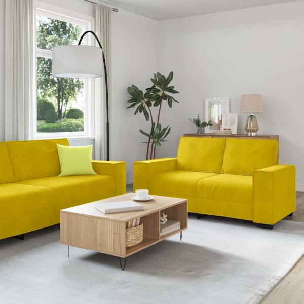 ARDEBO.de - 3-tlg. Sofagarnitur mit Kissen Gelb Samt
