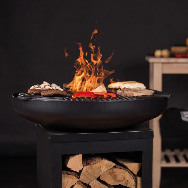 ARDEBO.de - RedFire Feuerschale mit Grill und Holzfach Stahl Mattschwarz