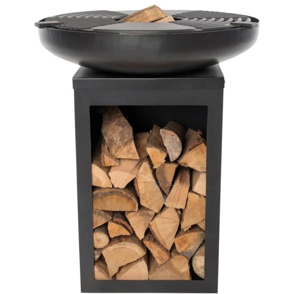 RedFire Feuerschale mit Grill und Holzfach Stahl Mattschwarz