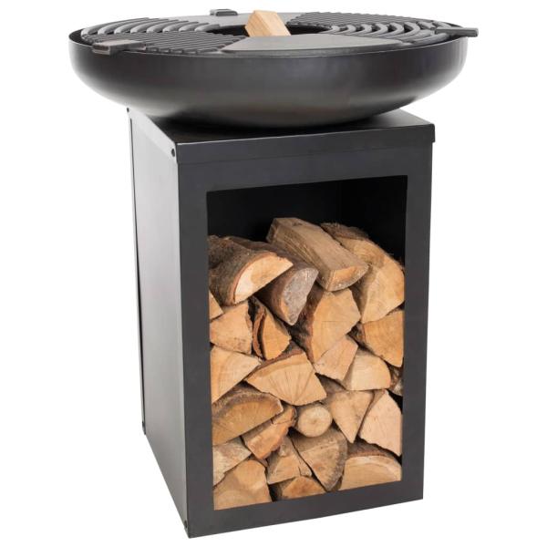 RedFire Feuerschale mit Grill und Holzfach Stahl Mattschwarz