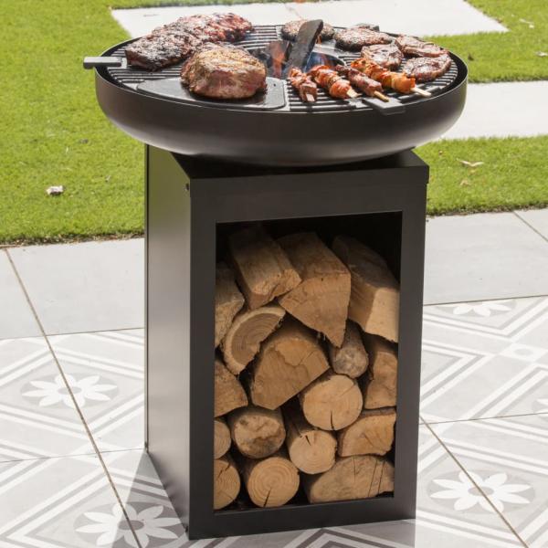 RedFire Feuerschale mit Grill und Holzfach Stahl Mattschwarz