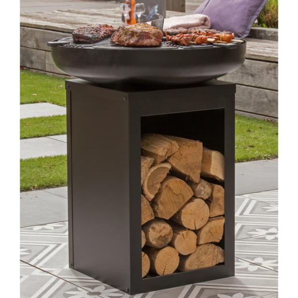 RedFire Feuerschale mit Grill und Holzfach Stahl Mattschwarz
