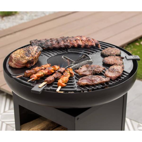 RedFire Feuerschale mit Grill und Holzfach Stahl Mattschwarz