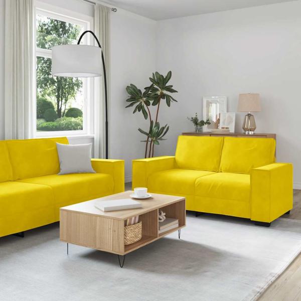 ARDEBO.de - 2-tlg. Sofagarnitur mit Kissen Gelb Samt