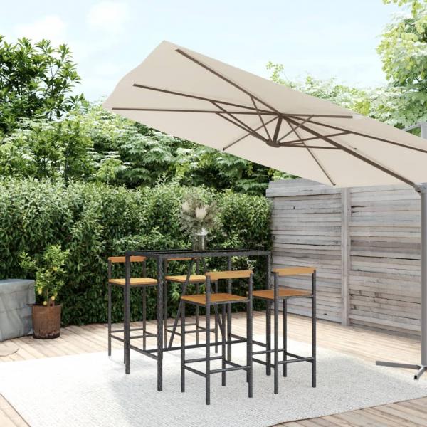 ARDEBO.de - 5-tlg. Gartenbar-Set Schwarz Poly Rattan & Massivholz Akazie