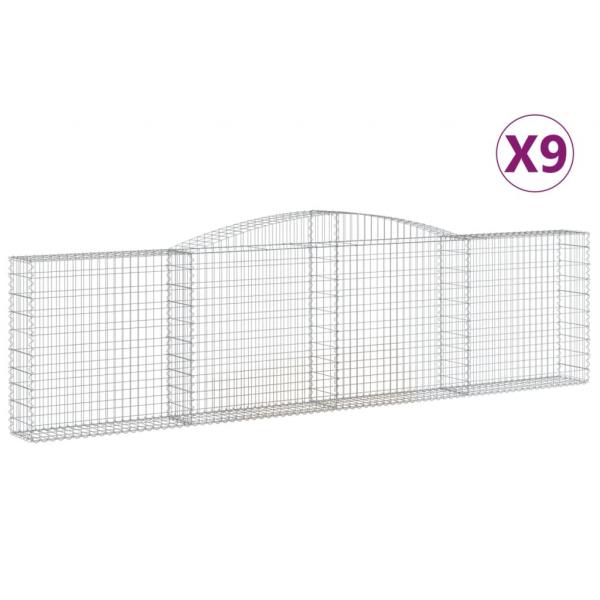 Gabionen mit Hochbogen 9 Stk. 400x30x100/120cm Verzinktes Eisen