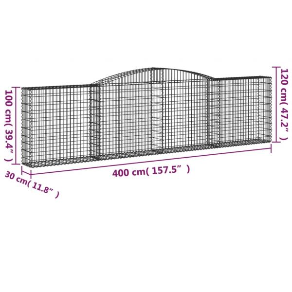 Gabionen mit Hochbogen 8 Stk. 400x30x100/120cm Verzinktes Eisen