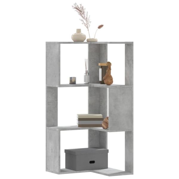 ARDEBO.de - Eck-Bücherregal 3 Böden Betongrau 50x50x102 cm Holzwerkstoff