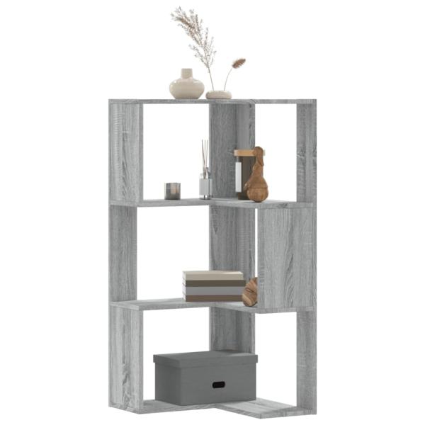 ARDEBO.de - Eck-Bücherregal 3 Böden Grau Sonoma 50x50x102 cm Holzwerkstoff