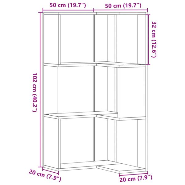 Eck-Bücherregal 3 Böden Altholz-Optik 50x50x102cm Holzwerkstoff