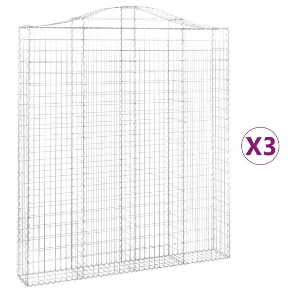 Gabionen mit Hochbogen 3 Stk. 200x30x220/240cm Verzinktes Eisen