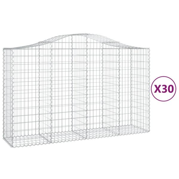 Gabionen mit Hochbogen 30Stk. 200x50x120/140cm Verzinktes Eisen