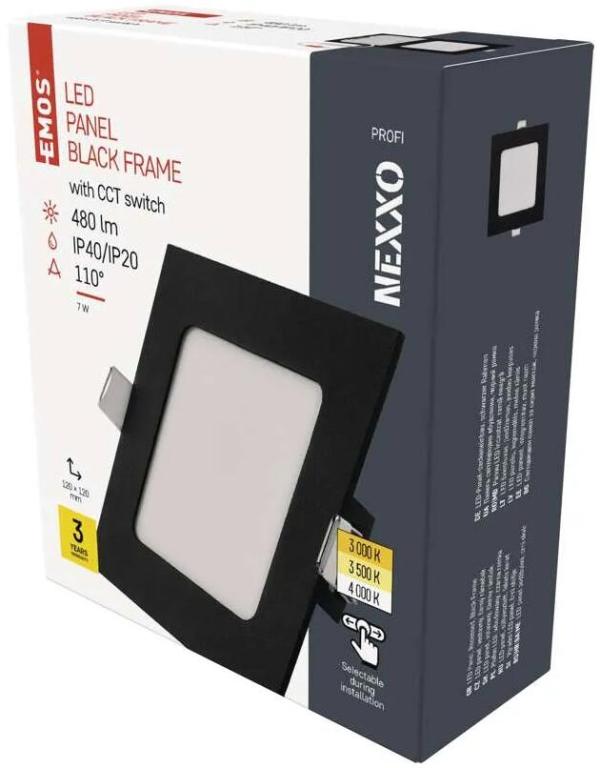 EMOS NEXXO ZD2323 LED-Einbauleuchte, quadratisch, Change CCT, 7W, 1600lm, 120x120mm, schwarz (1540240670)