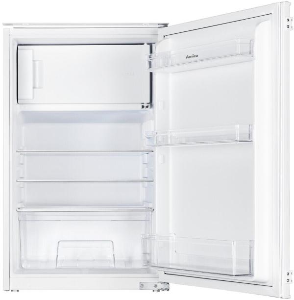 ARDEBO.de Amica EKSS 361 915 Einbau-Kühlschrank mit Gefrierfach, Nischenhöhe: 88 cm, 116 L, Schlepptür-Technik, elektronische Steuerung, Tür-Offen-Alarm, Inverter Kompressor, weiß (1195025)