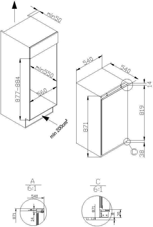 Amica EKSS 361 915 Einbau-Kühlschrank mit Gefrierfach, Nischenhöhe: 88 cm, 116 L, Schlepptür-Technik, elektronische Steuerung, Tür-Offen-Alarm, Inverter Kompressor, weiß (1195025)