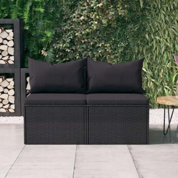 ARDEBO.de - Garten-Mittelsofas mit Kissen 2 Stk. Schwarz Poly Rattan