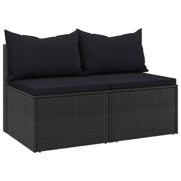 Garten-Mittelsofas mit Kissen 2 Stk. Schwarz Poly Rattan