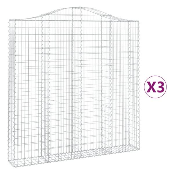Gabionen mit Hochbogen 3 Stk. 200x30x200/220cm Verzinktes Eisen