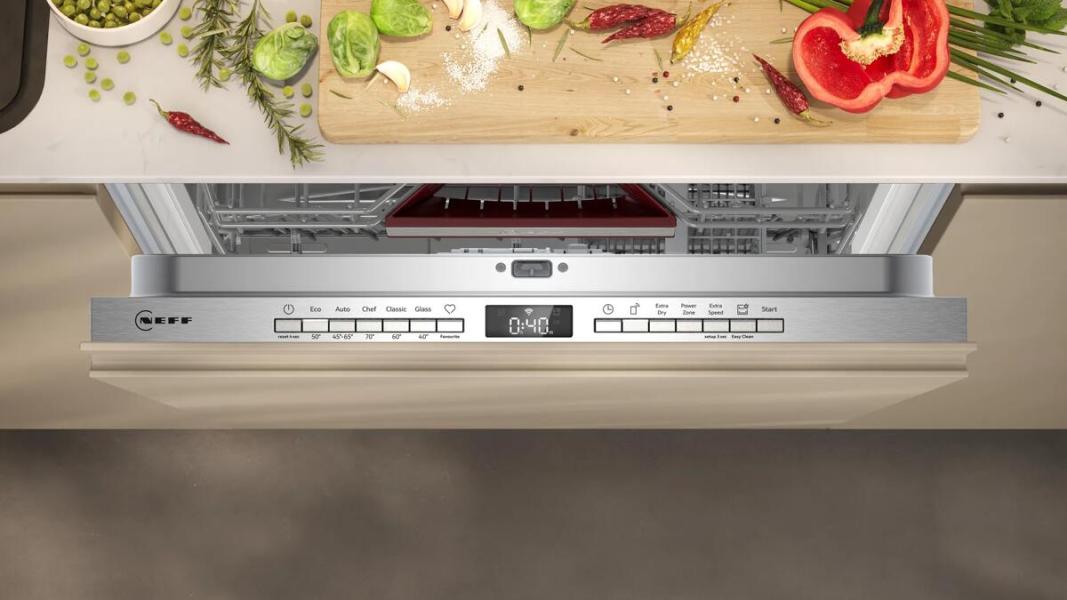 Neff S155EAX16E N50 Vollintegrierter Geschirrspüler, 60 cm breit, 13 Maßgedecke, AquaStop, HomeConnect, InfoLight Rot, Open Dry