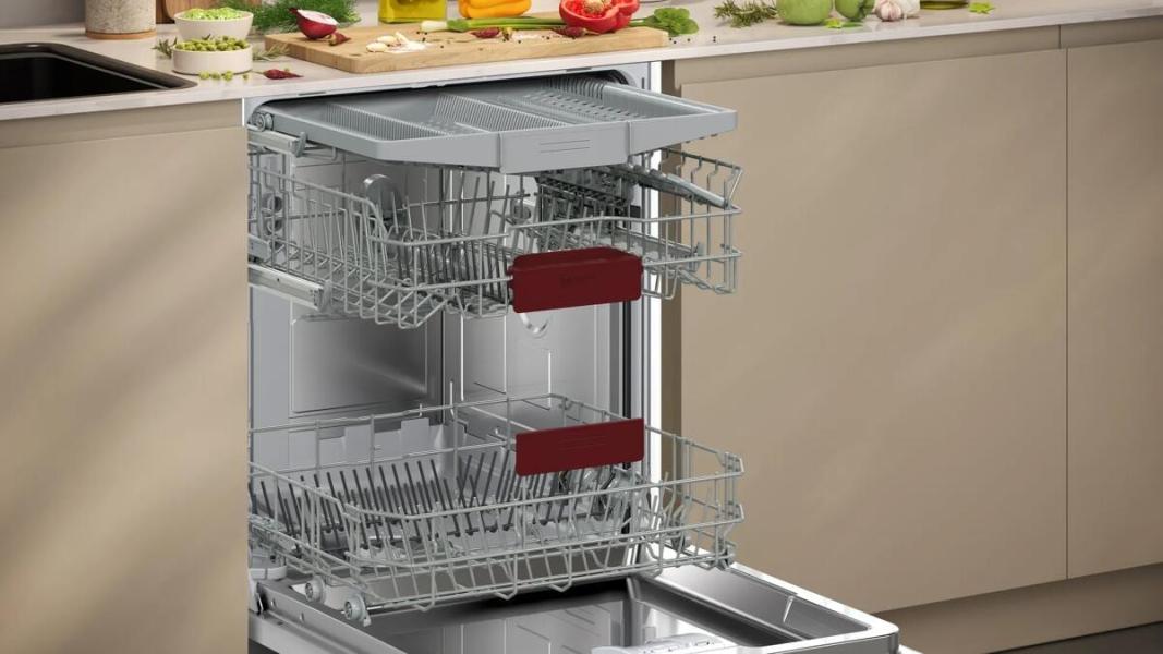 Neff S145EVS04E N50 Teilintegrierter Geschirrspüler, 60 cm breit, 14 Maßgedecke, AquaStop, Kindersicherung, Flex Besteckschublade, HomeConnect, Edelstahl
