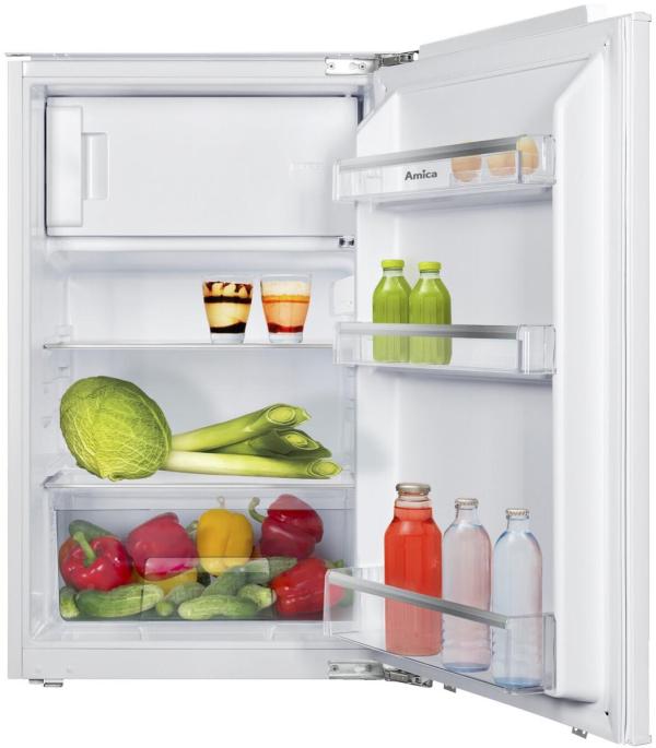 Amica EKSX 361 905 Einbau-Kühlschrank mit Gefrierfach, Nischenhöhe: 88 cm, 116 L, Festtür-Technik, elektronische Steuerung, Tür-Offen-Alarm, Inverter Kompressor, weiß (1195026)