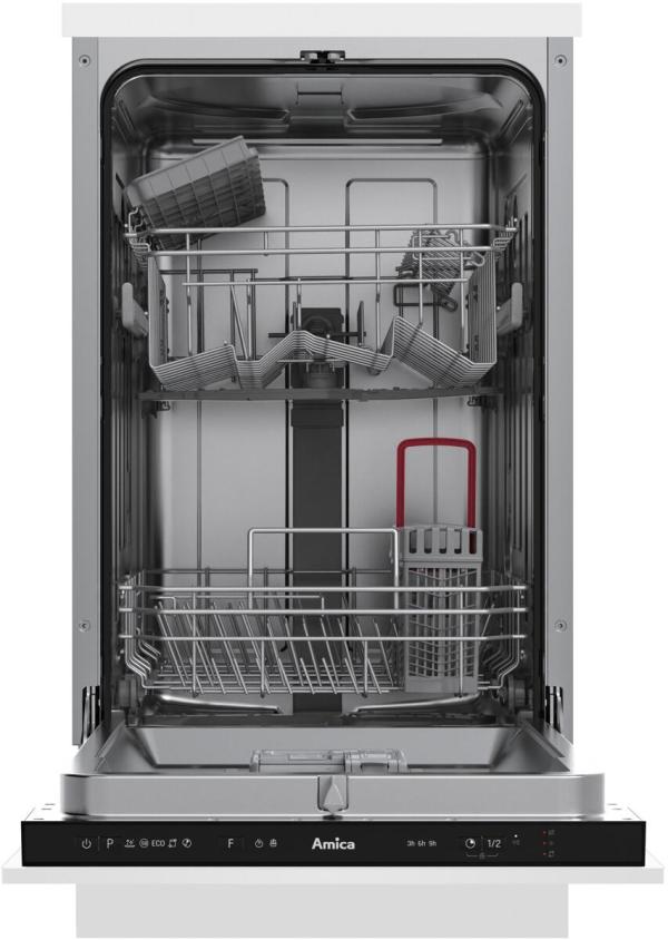 Amica EGSPV 587 916 Vollintegrierter Einbau-Geschirrspüler, 45cm breit, 9 Maßgedecke, Aquastopp, 5 Programme, OpenDry, Besteckkorb (1195100)