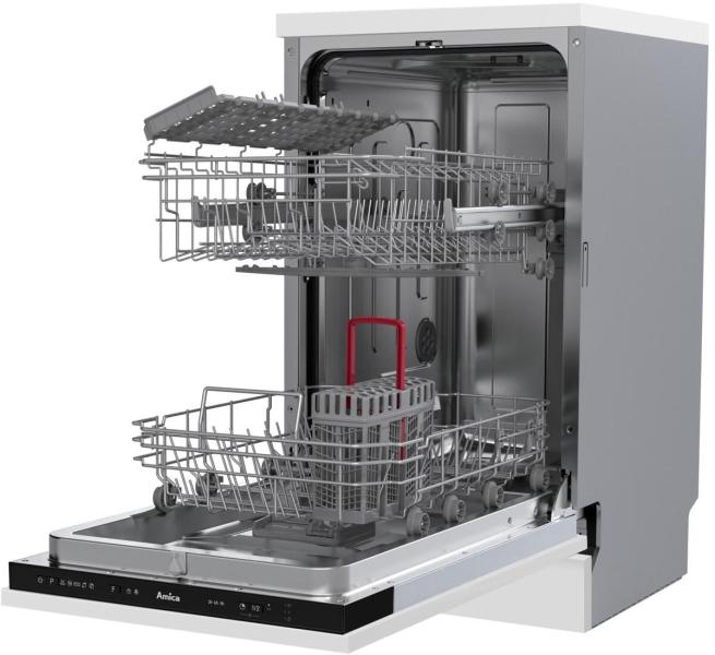 Amica EGSPV 587 916 Vollintegrierter Einbau-Geschirrspüler, 45cm breit, 9 Maßgedecke, Aquastopp, 5 Programme, OpenDry, Besteckkorb (1195100)
