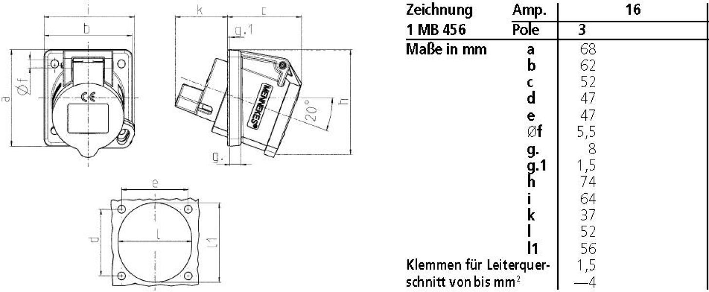Mennekes Anbaudose, 16 A, 230 V, 3 Pole, IP44, rot (851)