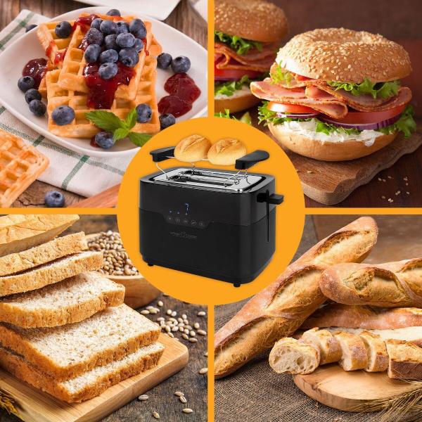 ProfiCook Toaster PC-TA 1244, 2 Scheiben, Sensor Touch-Bedienung, Brötchenaufsatz, schwarz