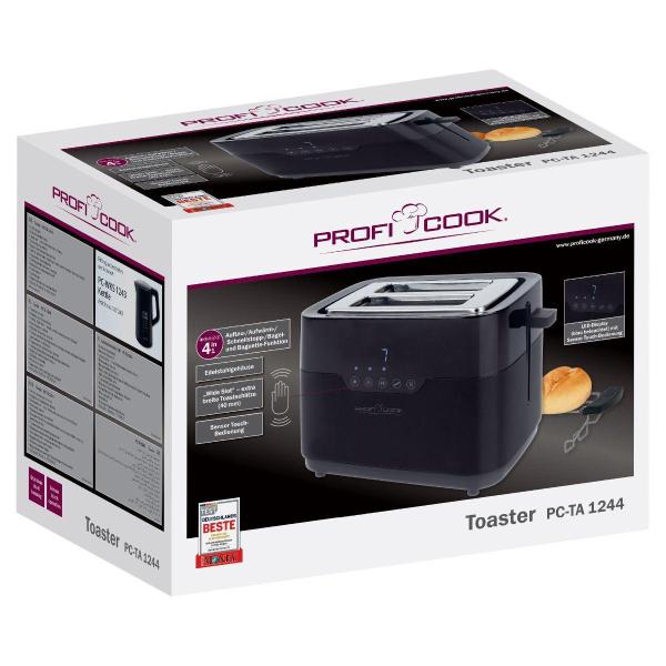 ProfiCook Toaster PC-TA 1244, 2 Scheiben, Sensor Touch-Bedienung, Brötchenaufsatz, schwarz