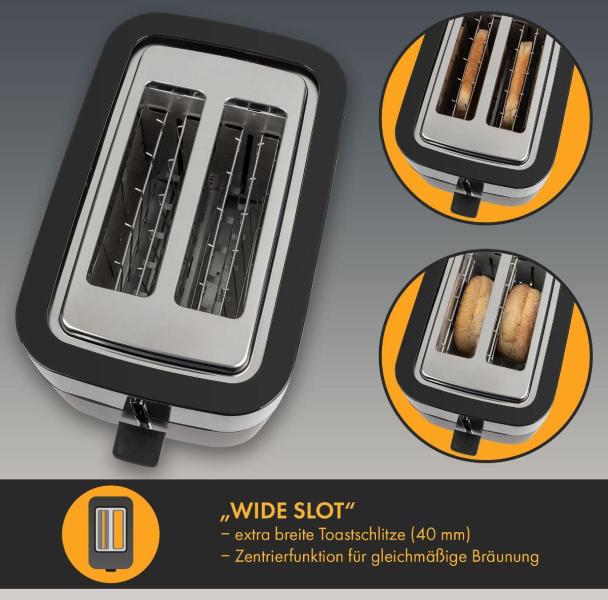 ProfiCook Toaster PC-TA 1244, 2 Scheiben, Sensor Touch-Bedienung, Brötchenaufsatz, schwarz