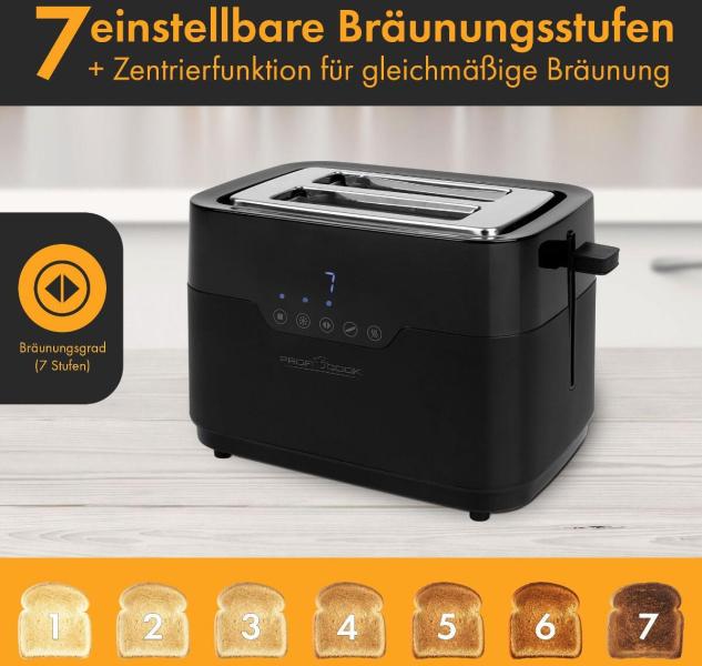 ProfiCook Toaster PC-TA 1244, 2 Scheiben, Sensor Touch-Bedienung, Brötchenaufsatz, schwarz