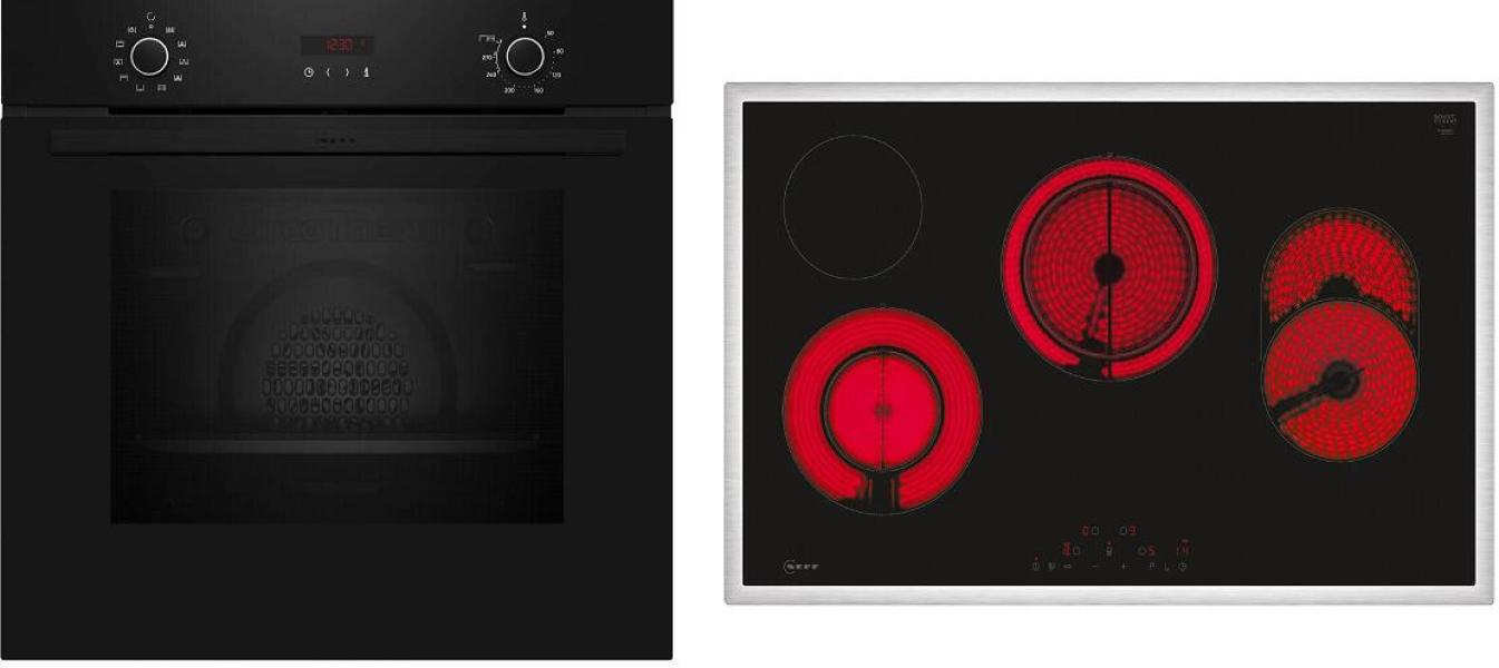 ARDEBO.de Neff BX48PB0 N30/N70 A+ Backofen-Set mit Elektrokochfeld (B2CCG6AK3 + T18SDH9L0), 60 cm breit, 71 L, Pyrolyse, 7 Heizarten, Grillfunktion, Kindersicherung, schwarz