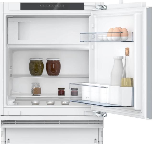 ARDEBO.de Neff KU2222FD0 N50 Unterbaukühlschrank, Nischenhöhe 82 cm, Breite 60 cm, 110 L, mit Gefrierfach, Festtürtechnik, Super Cooling, EcoMode, HomeConnect, weiß