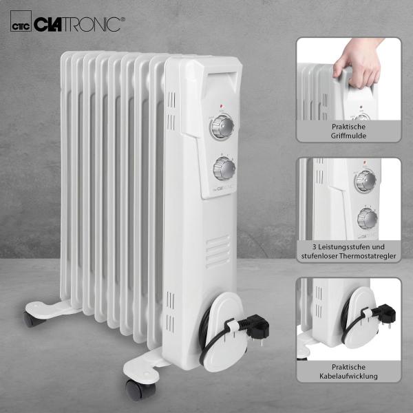 Clatronic RA 3736 Ölradiator, 3 Leistungsstufen, Integrierter Überhitzungsschutz, weiß