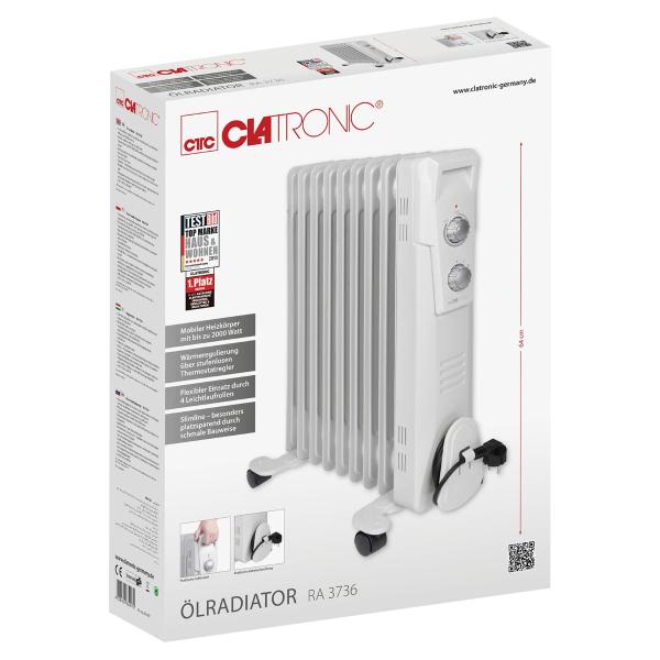 Clatronic RA 3736 Ölradiator, 3 Leistungsstufen, Integrierter Überhitzungsschutz, weiß